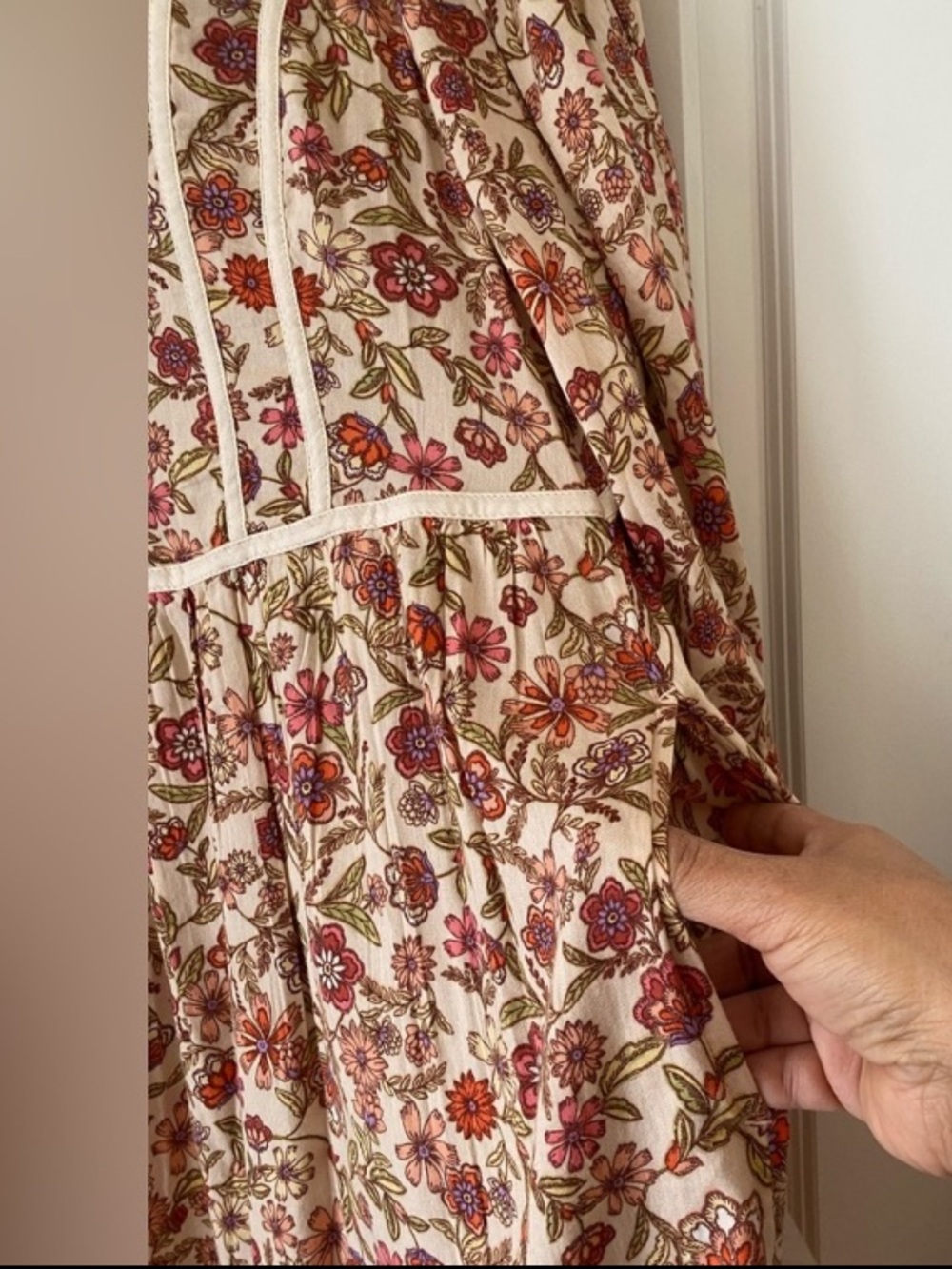 Floral Peach Midi Dress with Long Sleeves - Picture 7 of 10